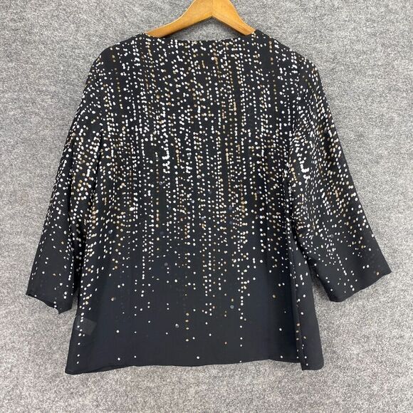 5/$45 Coldwater Creek Blouse Women S Small Black Striped Long Sleeve Round Neck - Picture 2 of 9